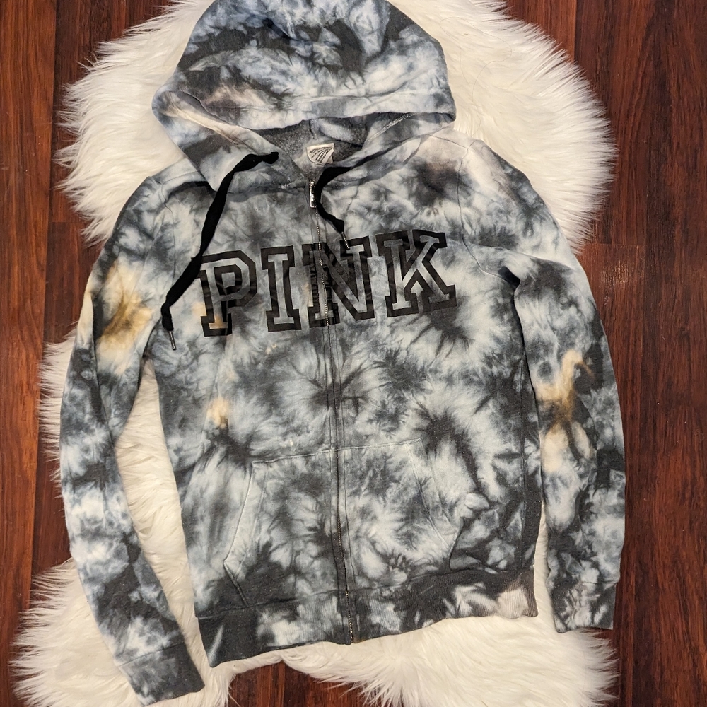 PINK Victoria's Secret Zip Up Tie Dye Hoodie Blue, white, brown